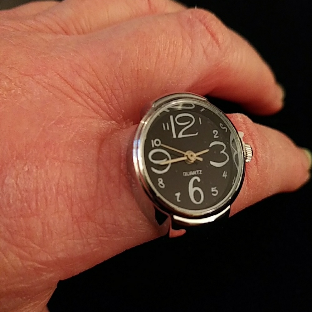 NEW - Ring With Watch - black - stretches - Picture 4 of 8